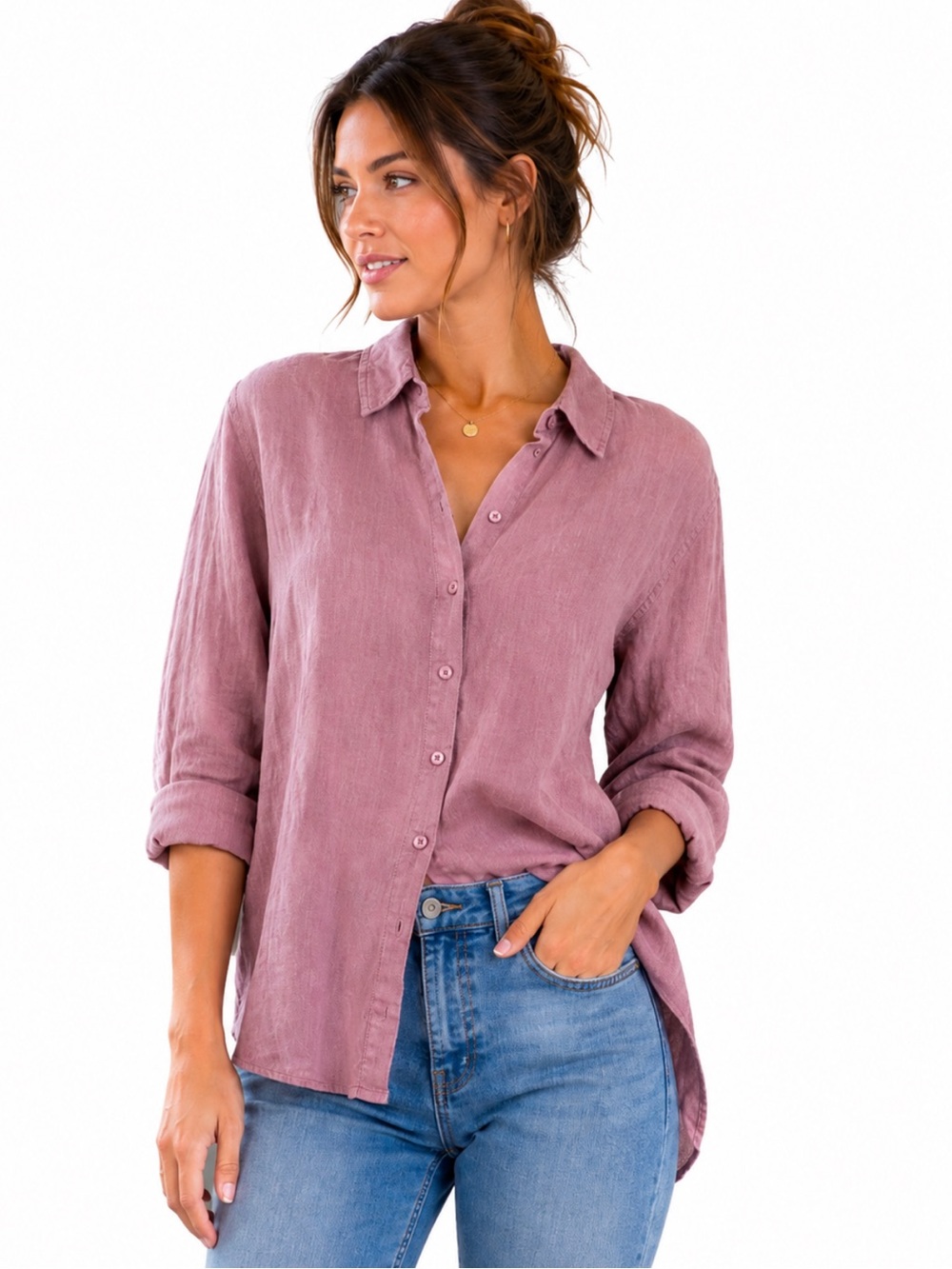 NWT Athleta Playa Linen Button-Down Shirt Mauve — Size S/P